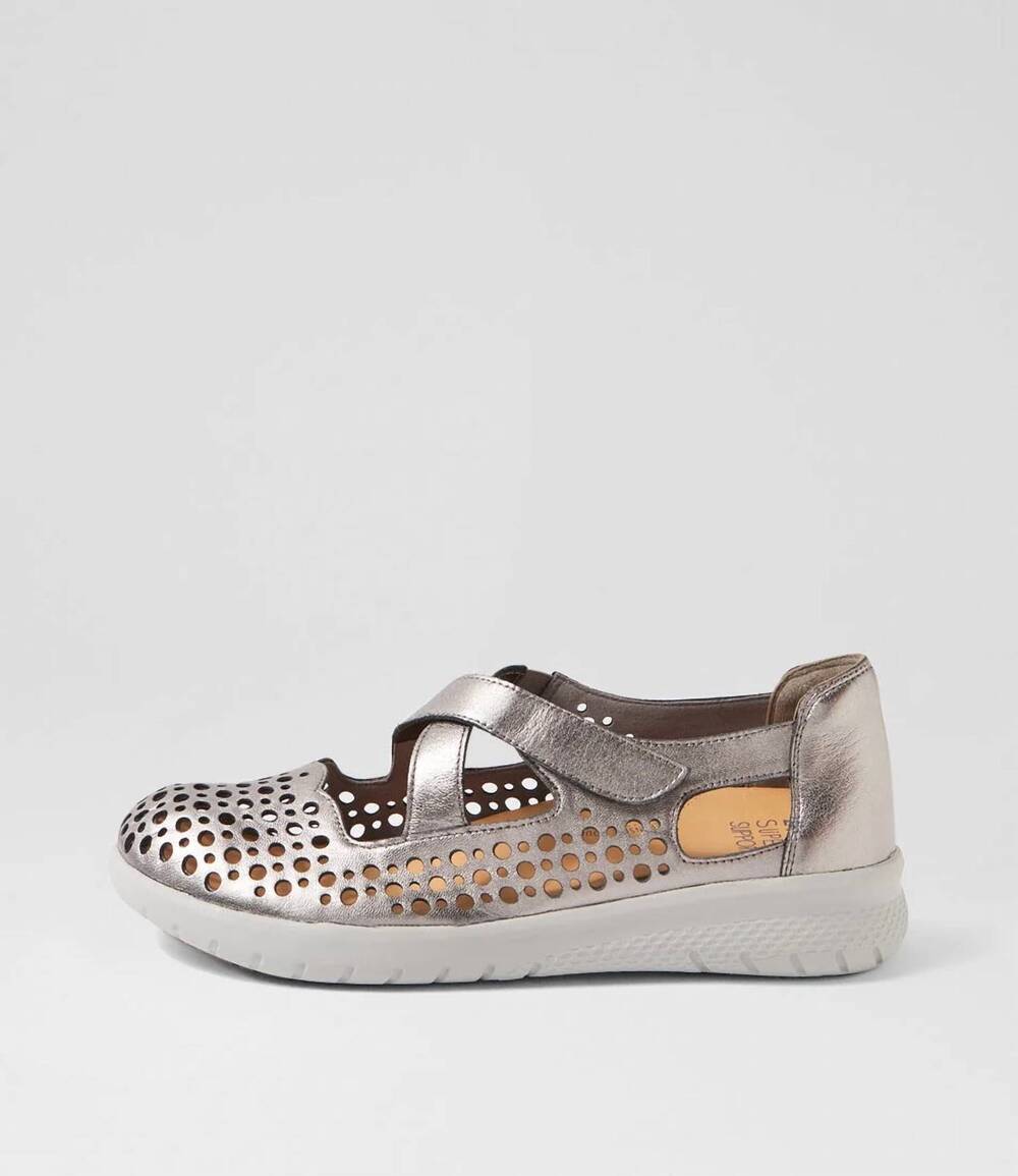 NEW ZIERA women's sachet xf flat shoes in pewter leather